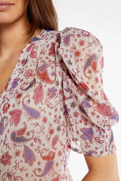 Printed short-sleeved shirt ecru ladies'