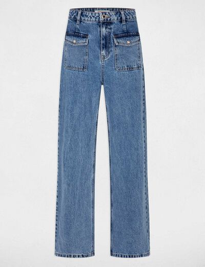 High-waisted wide leg jeans heavy stone wash denim women