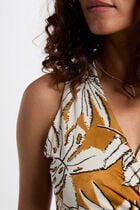 Top satiné col v jaune moutarde femme