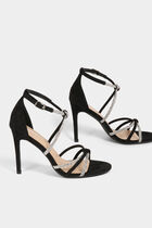 Sandales à talons avec brides strass noir femme