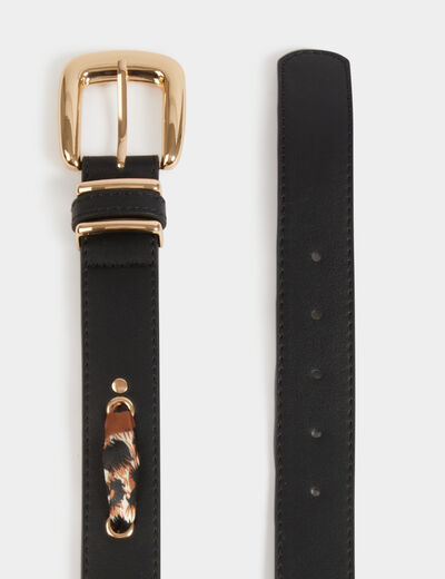 Wide faux leather belt black women
