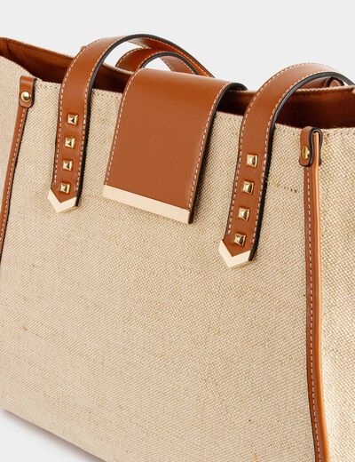 Trapeze shopper bag with braided effect beige ladies'