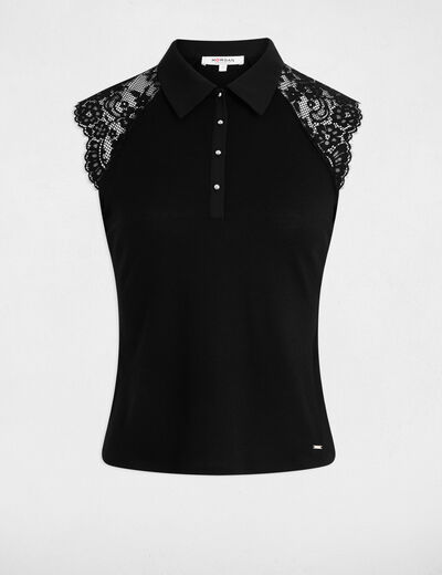 Lace t-shirt with turn-down collar black women