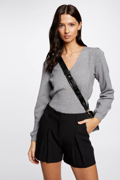 Long-sleeved jumper with V-neck mid-grey ladies'