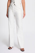 Straight trousers with stripes ecru women