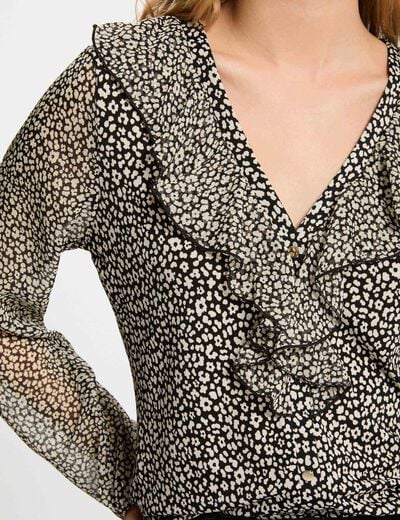 V-neck long-sleeve top black women