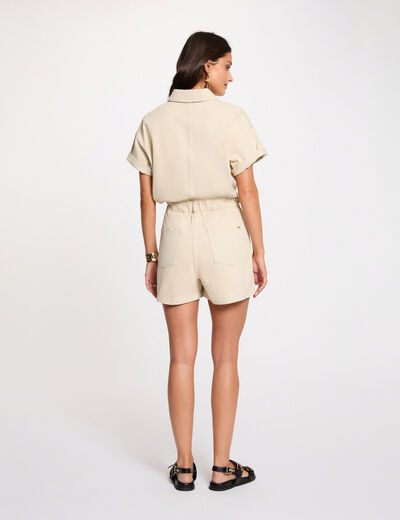 Fitted denim jumpsuit shorts light beige women