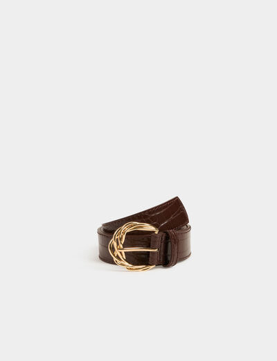 Croc belt braided buckle brown ladies'
