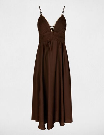 Long dress with v-neck dark brown women