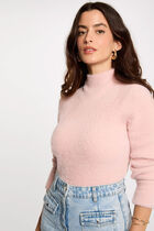 Long-sleeve fuzzy knit sweater light pink women