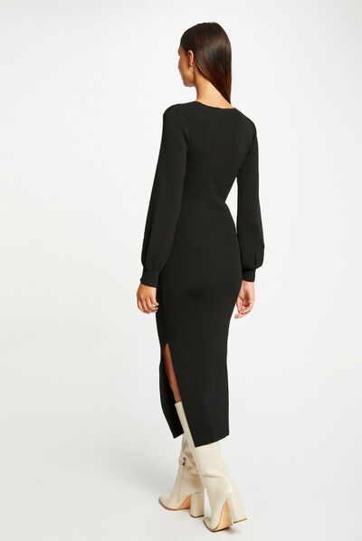 Fitted maxi jumper dress with ornament black ladies'