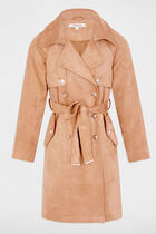 Long suede trenchcoat light brown women