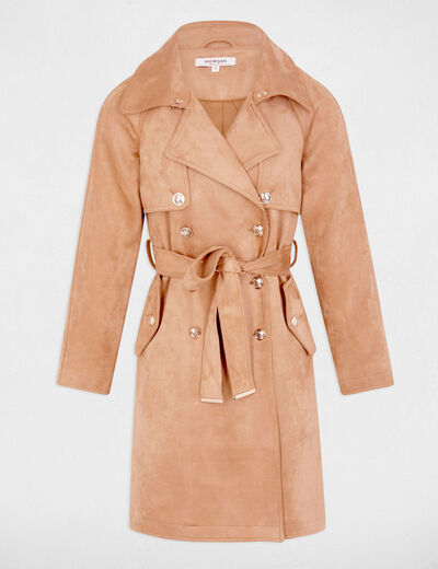 Long suede trenchcoat light brown women