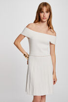 Knee-length skater knitted dress ecru women