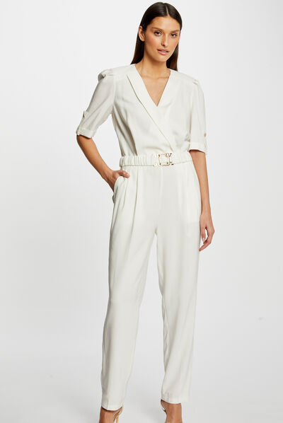 Straight belted jumpsuit ecru ladies'