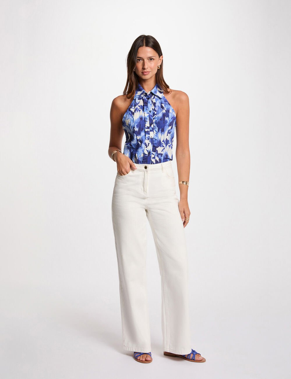 Chemise sans manches imprimée multicolore femme