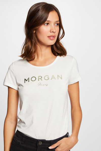 Short-sleeved t-shirt with message ecru ladies'