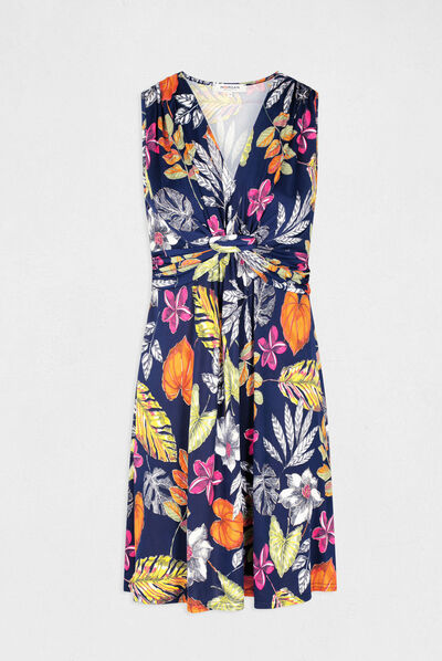 Straight sleeveless dress vegetal print multico ladies'