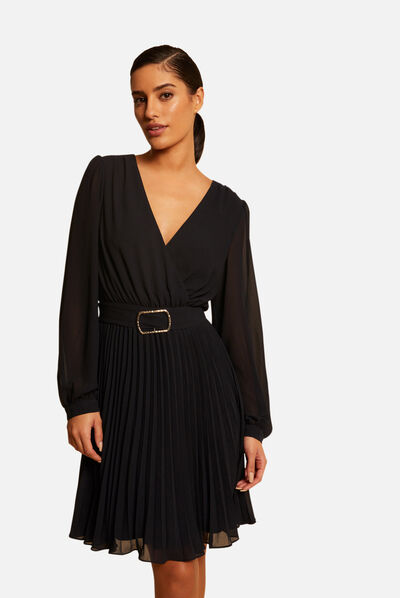 Loose straight dress with pleated bottom navy ladies'