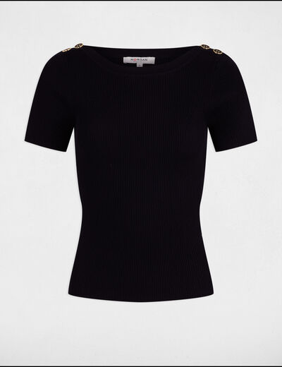 Jumper boat neck and buttons navy blue women