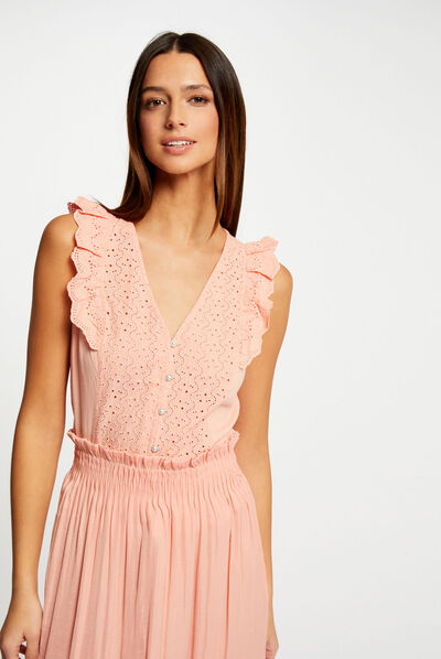 Short-sleeved t-shirt with ruffles medium pink ladies'