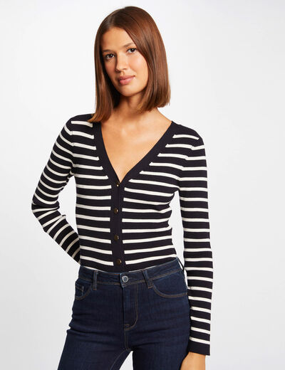 Long-sleeved cardigan with stripes navy ladies'