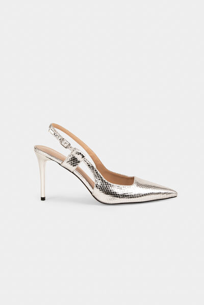 Slingback sandals metallised effect silver ladies'