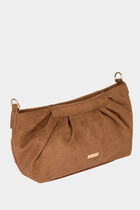 Suede crossbody bag cognac brown women