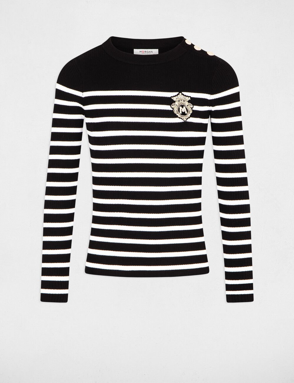 Pull manches longues à rayures noir femme