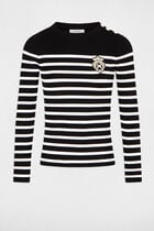 Pull manches longues à rayures noir femme