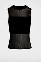 Top maille sans manches noir femme