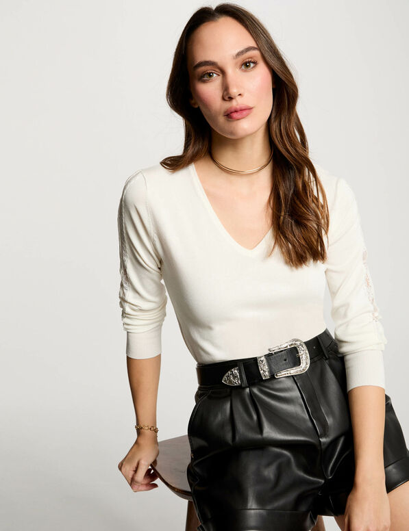 jumper with v neck white women Jumper with V-neck white women