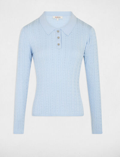 Fitted sweater with polo collar sky blue women