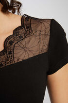 Fitted t-shirt with lace insert black women