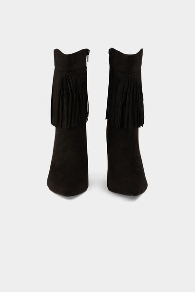Boots with heels and fringes black ladies'