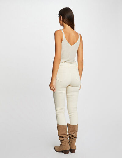 Vest top V-neck and metallised threads ivory women