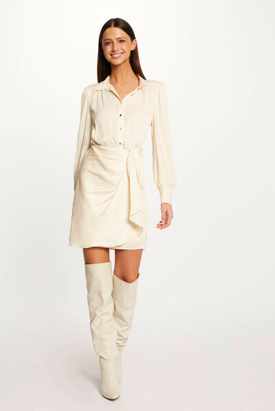 Satin draped straight dress  ladies'