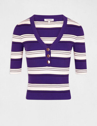 Short-sleeved jumper with stripes purple ladies'