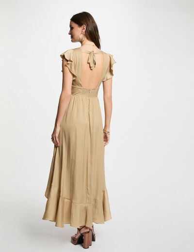 Satin maxi straight dress beige women