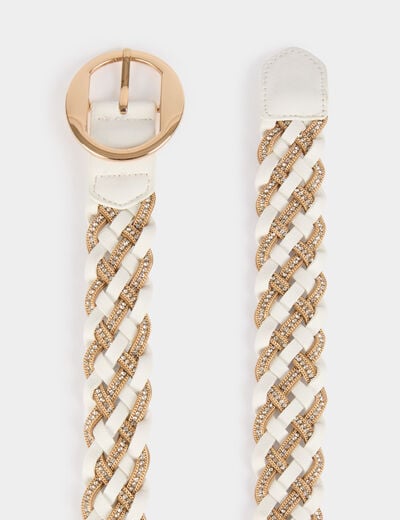 Braided belt with rhinestones white women