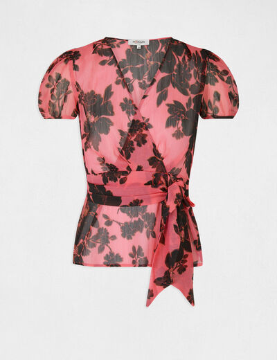 Printed short-sleeved blouse with bow multico ladies'