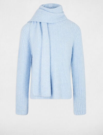 Sweater with scarf collar sky blue women