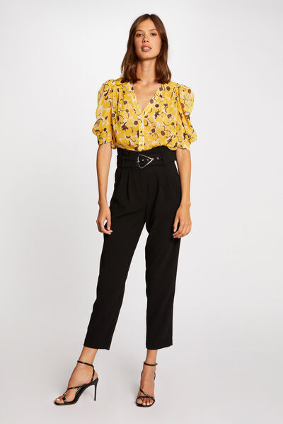 Cropped paperbag trousers black ladies'