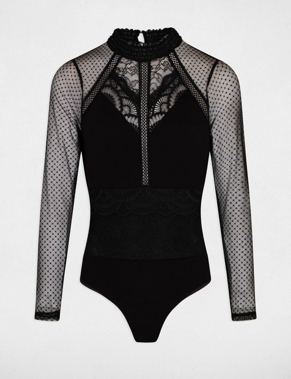 Long-sleeved t-shirt with dobby spot black women