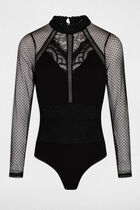 Long-sleeved t-shirt with dobby spot black women