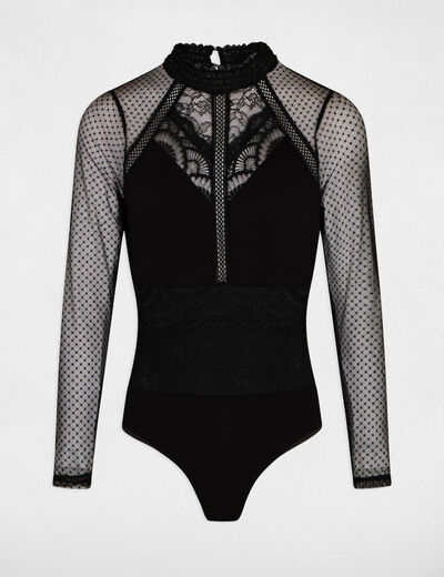 Long-sleeved t-shirt with dobby spot black women