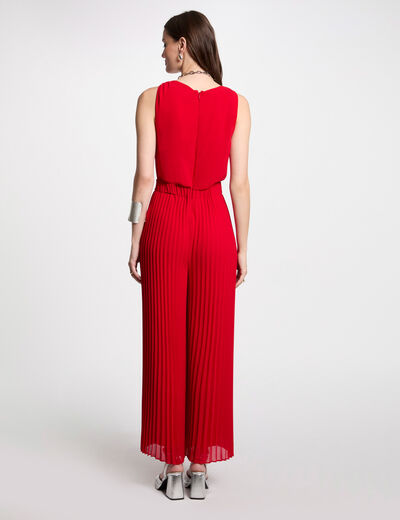 Loose jumpsuit with pleated legs red women