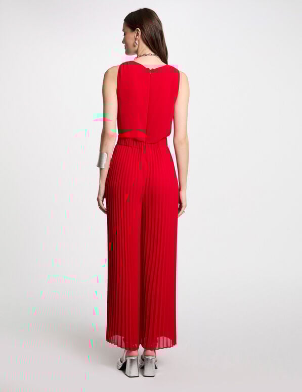 Combinaison ample à jambes plissées rouge femme