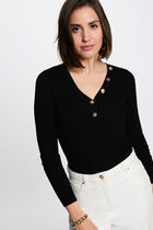 Fitted V-neck sweater black women