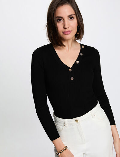 Fitted V-neck sweater black women